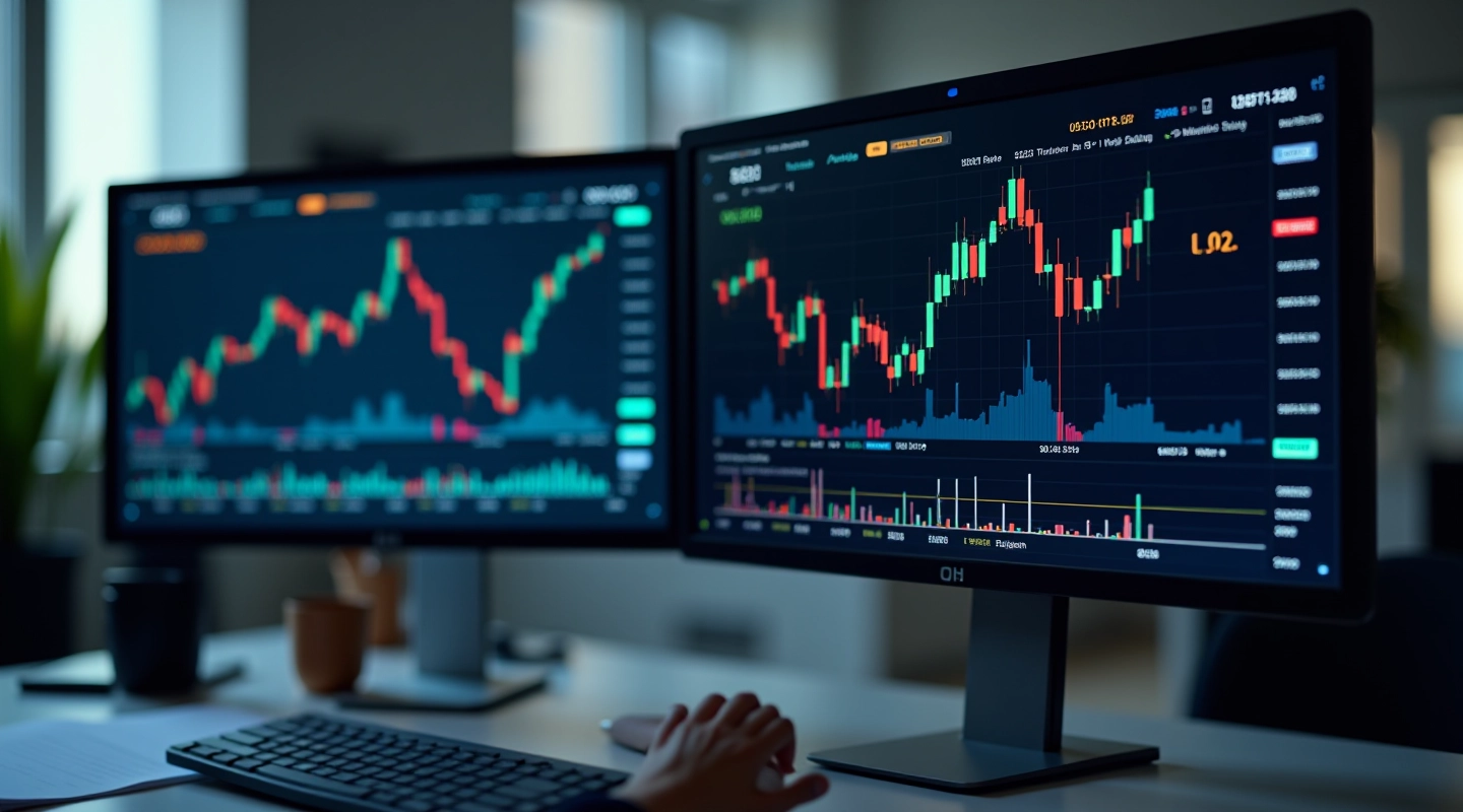 Computer monitor displaying stock market data and P/E ratio calculations